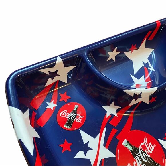 Coca-Cola Patriotic Plasticware Tray, 2-Plates, 2-Bowls, Chip dip Tray Bundle - Picture 11 of 13